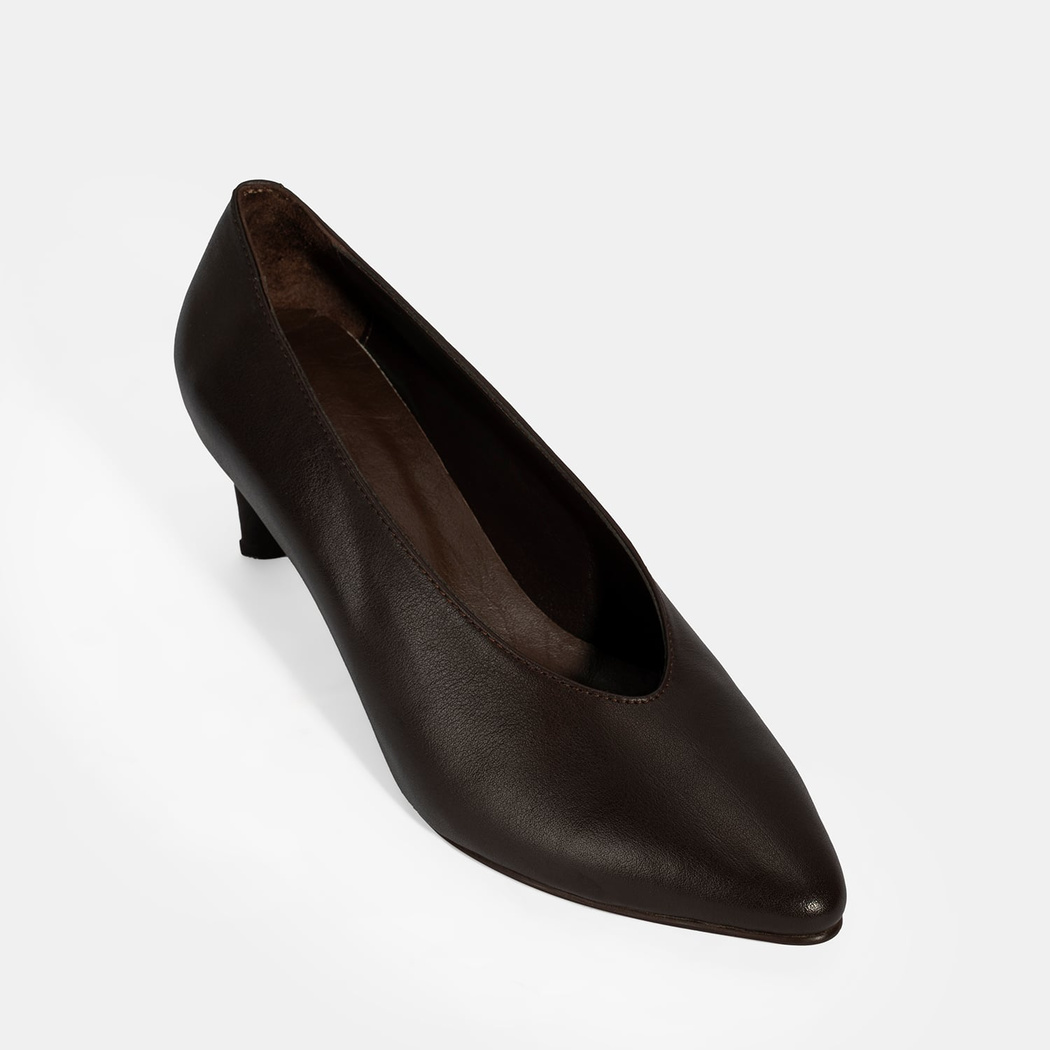 Kadın Kahve Klasik Topuklu Deri Ayakkabı