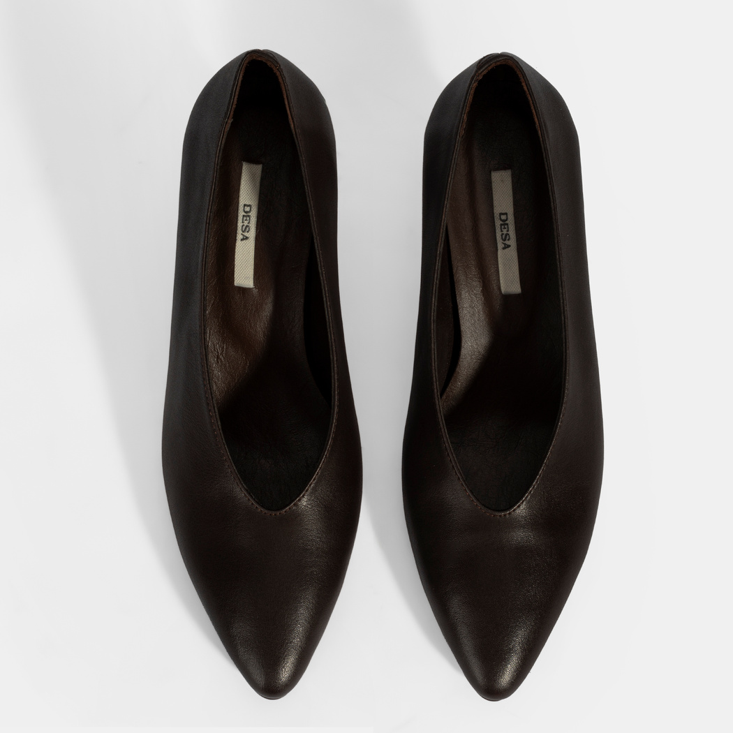 Kadın Kahve Klasik Topuklu Deri Ayakkabı