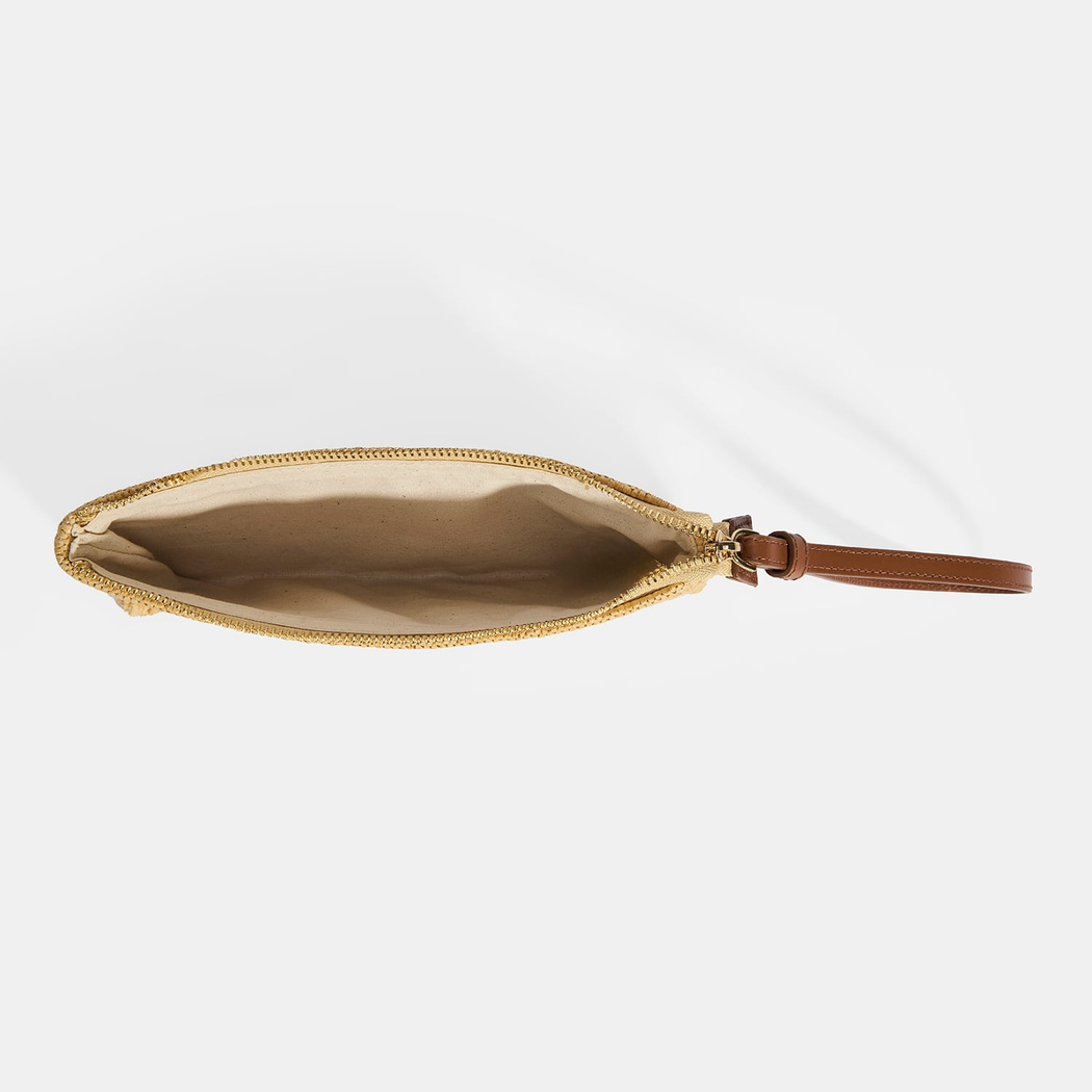 Kadın Kahve Köpek Nakışlı Hasır Clutch