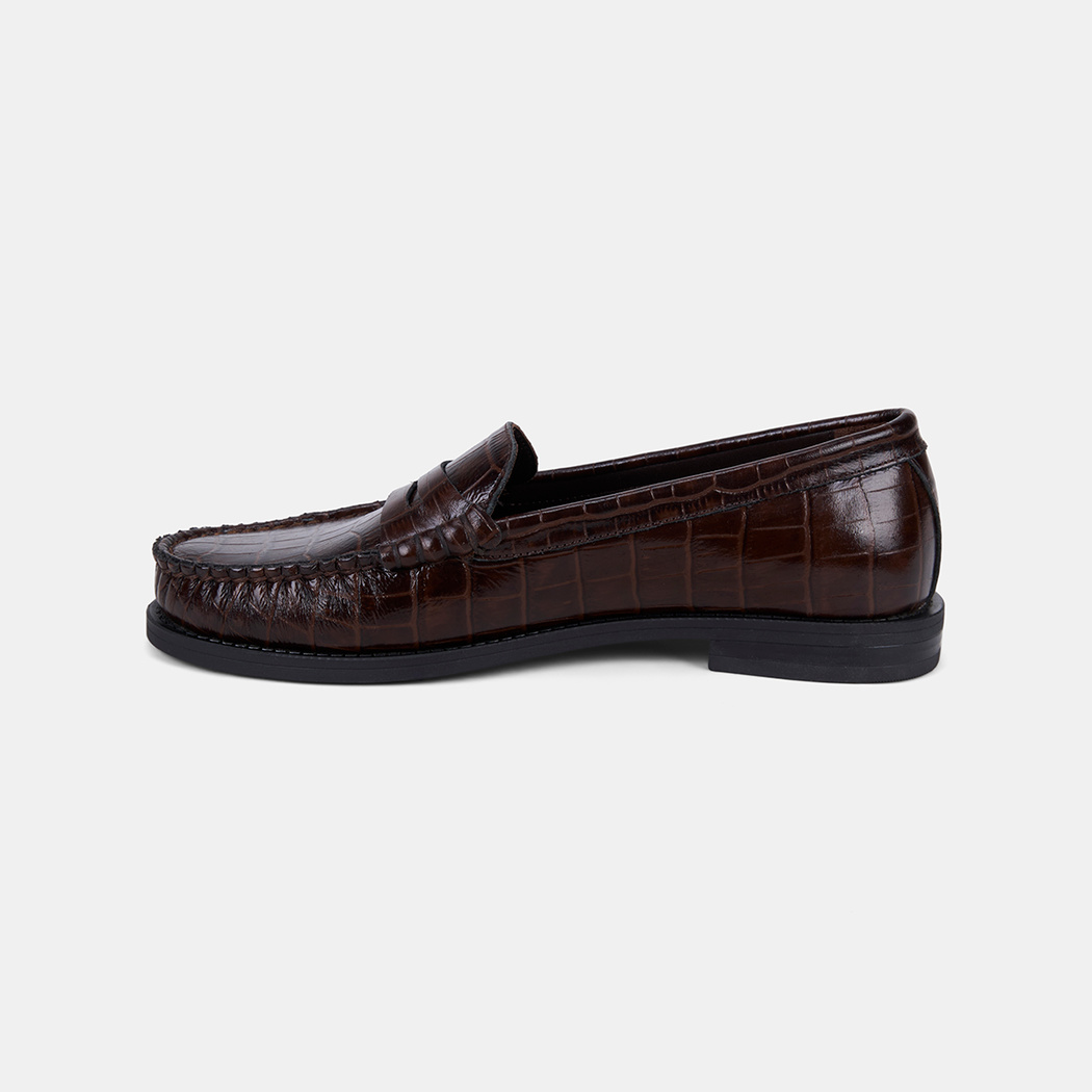 Kadın Kahve Kroko Baskılı Klasik Deri Loafer