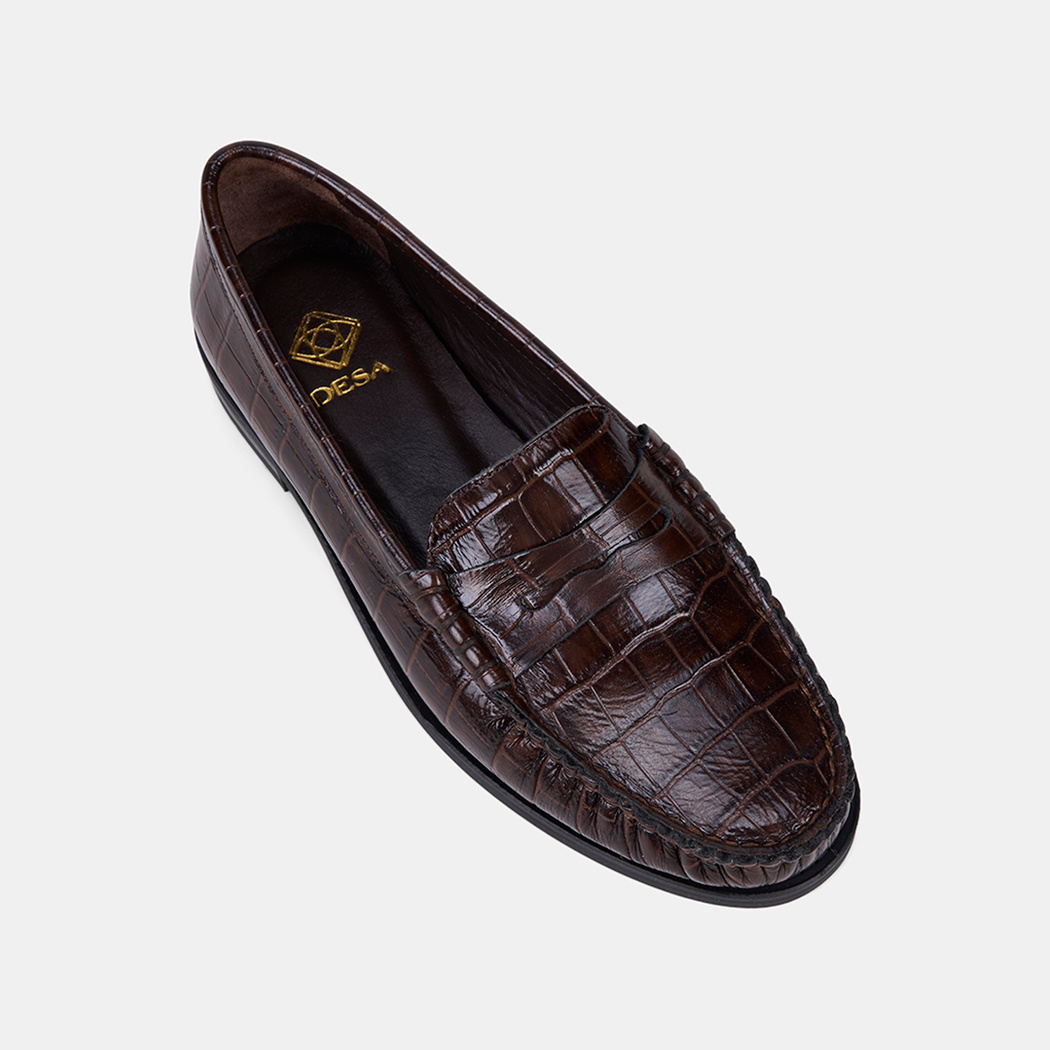 Kadın Kahve Kroko Baskılı Klasik Deri Loafer