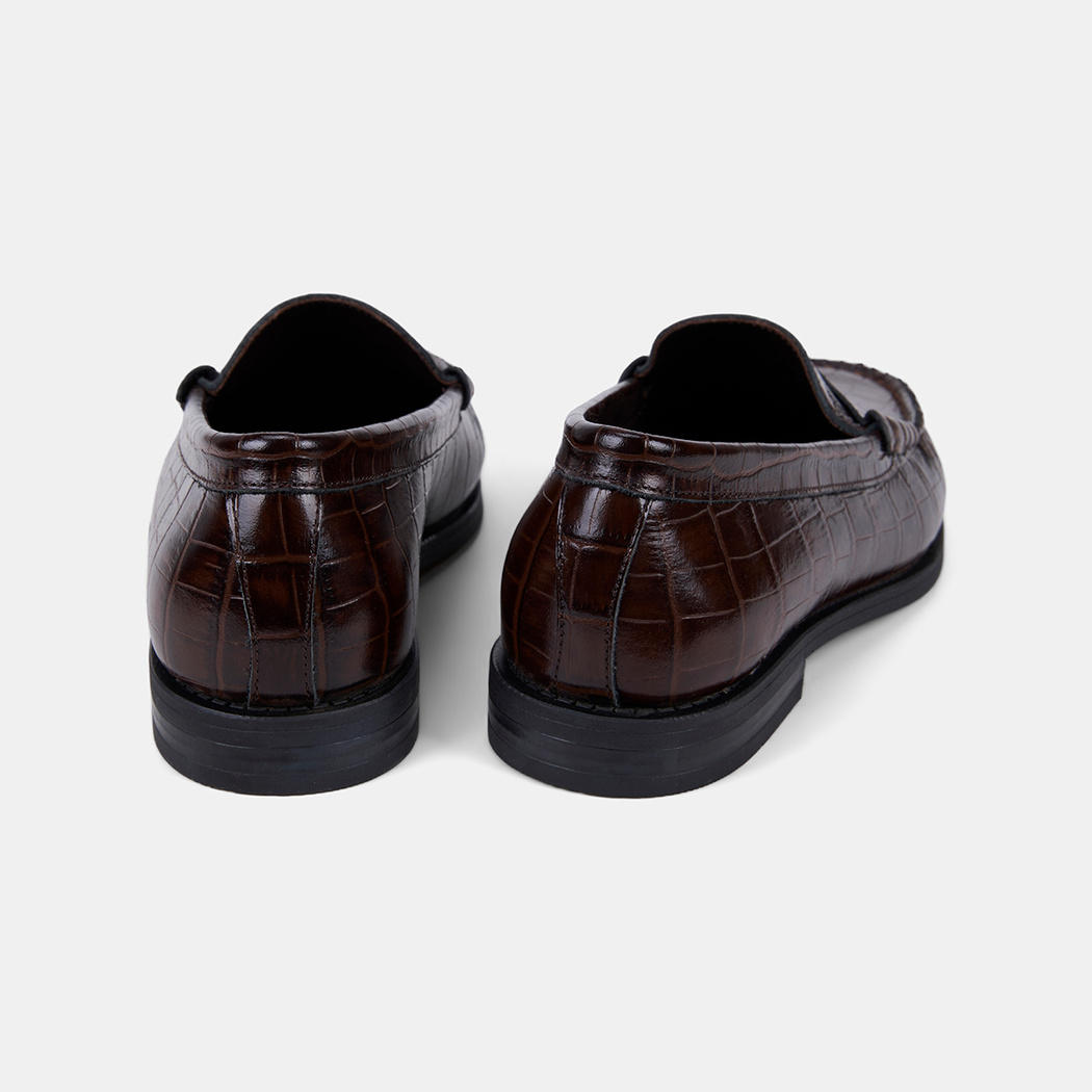Kadın Kahve Kroko Baskılı Klasik Deri Loafer