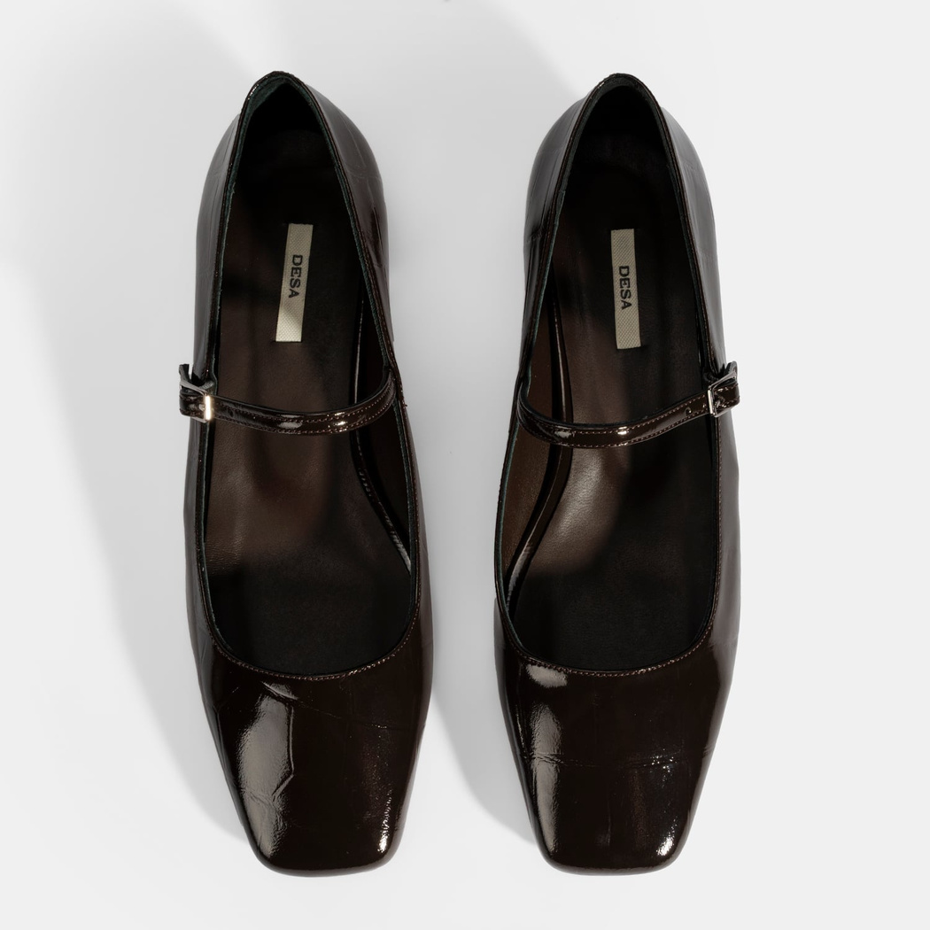 Kadın Kahve Kroko Baskılı Mary Jane Günlük Ayakkabı