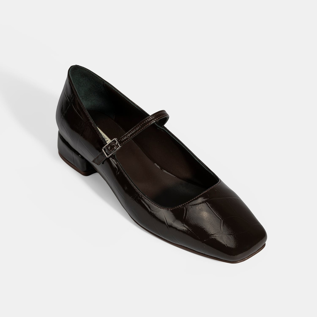 Kadın Kahve Kroko Baskılı Mary Jane Günlük Ayakkabı