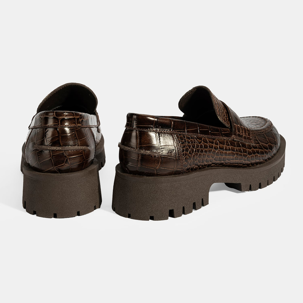 Kadın Kahve Kroko Basklı Deri Loafer