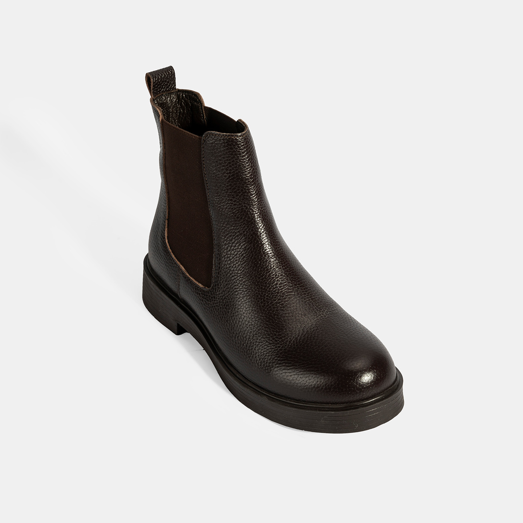 Kadın Kahve Lastik Detaylı Deri Bot