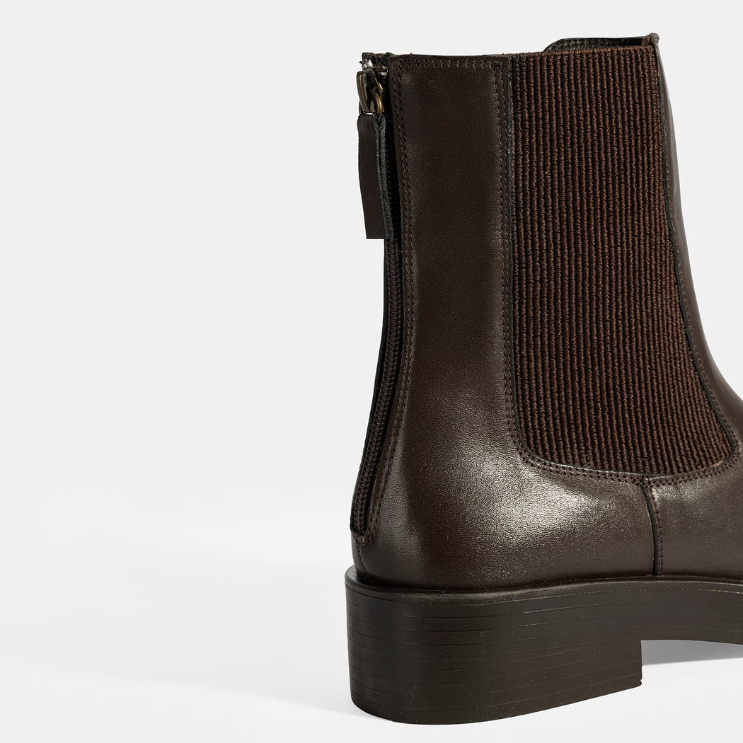 Kadın Kahve Lastikli Deri Chelsea Bot