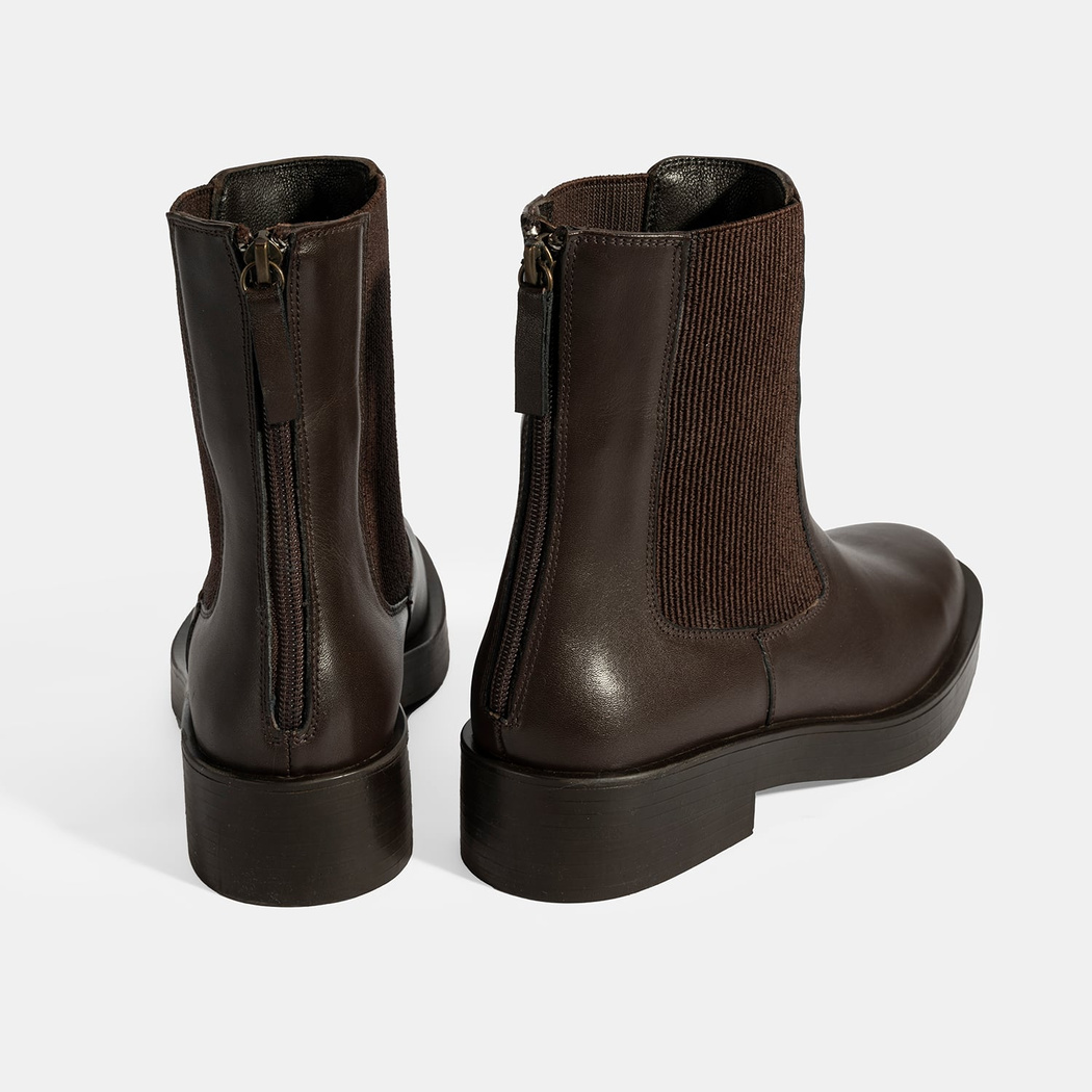 Kadın Kahve Lastikli Deri Chelsea Bot