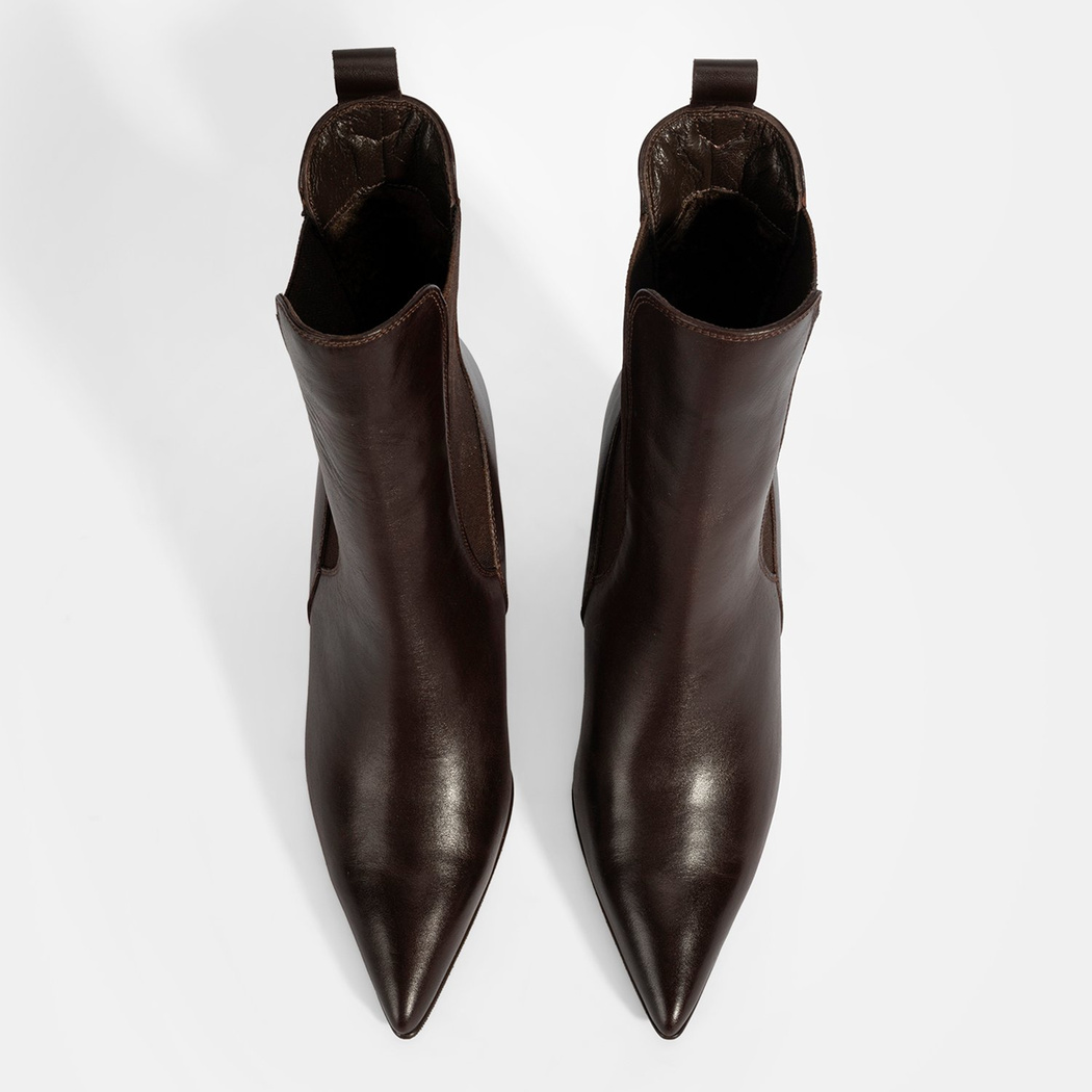 Kadın Kahve Lastikli Topuklu Deri Bot