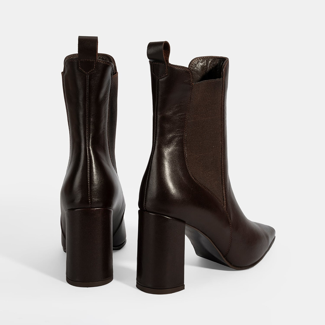 Kadın Kahve Lastikli Topuklu Deri Bot