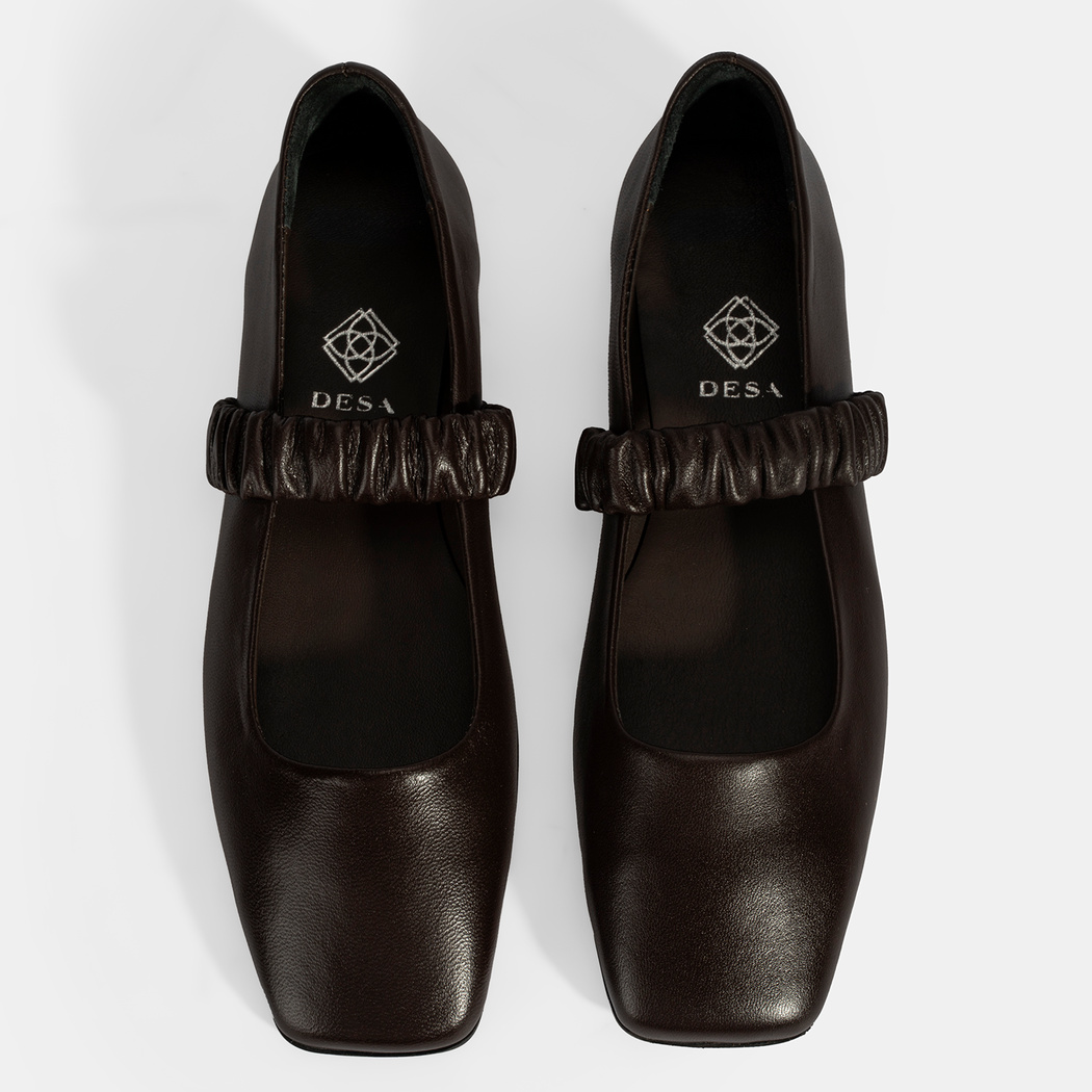 Kadın Kahve Mary Jane Deri Babet