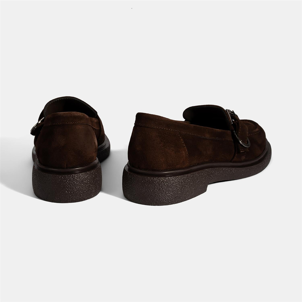 Kadın Kahve Metal Toka Detaylı Süet Loafer