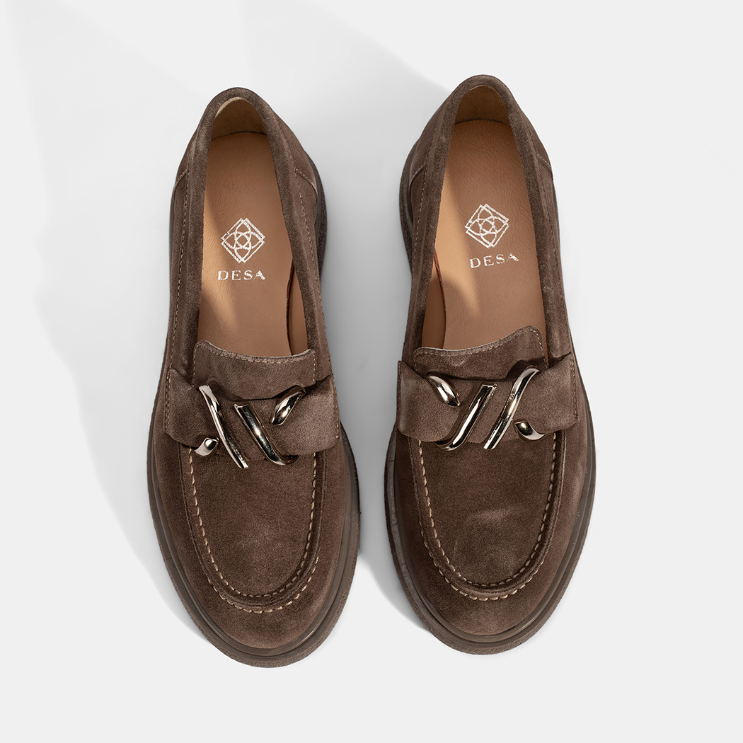 Kadın Kahve Metal Toka Detaylı Süet Loafer