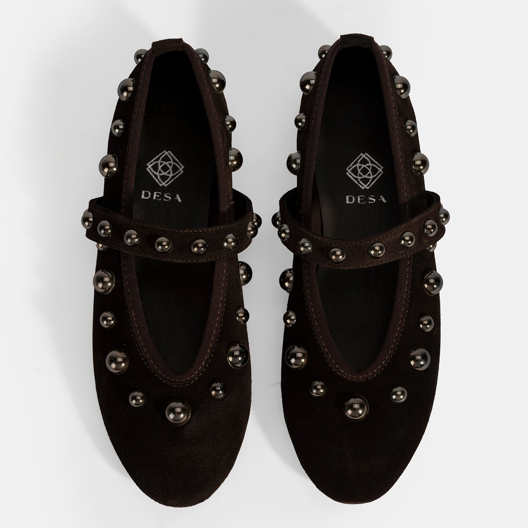 Kadın Kahve Metal Zımba Detaylı Mary Jane Babet