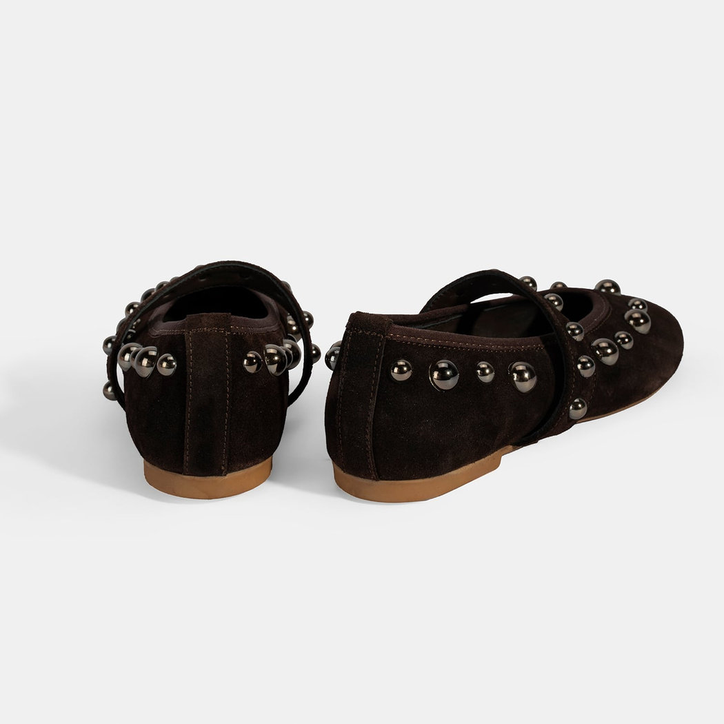 Kadın Kahve Metal Zımba Detaylı Mary Jane Babet