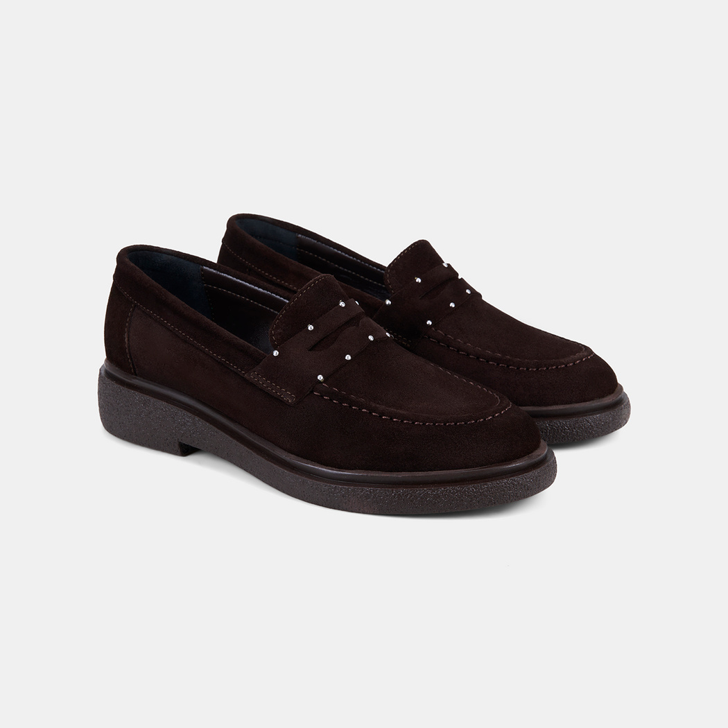 Kadın Kahve Metal Zımba Detaylı Süet Loafer