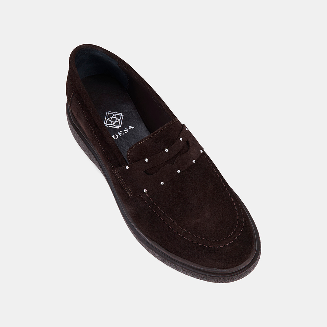 Kadın Kahve Metal Zımba Detaylı Süet Loafer