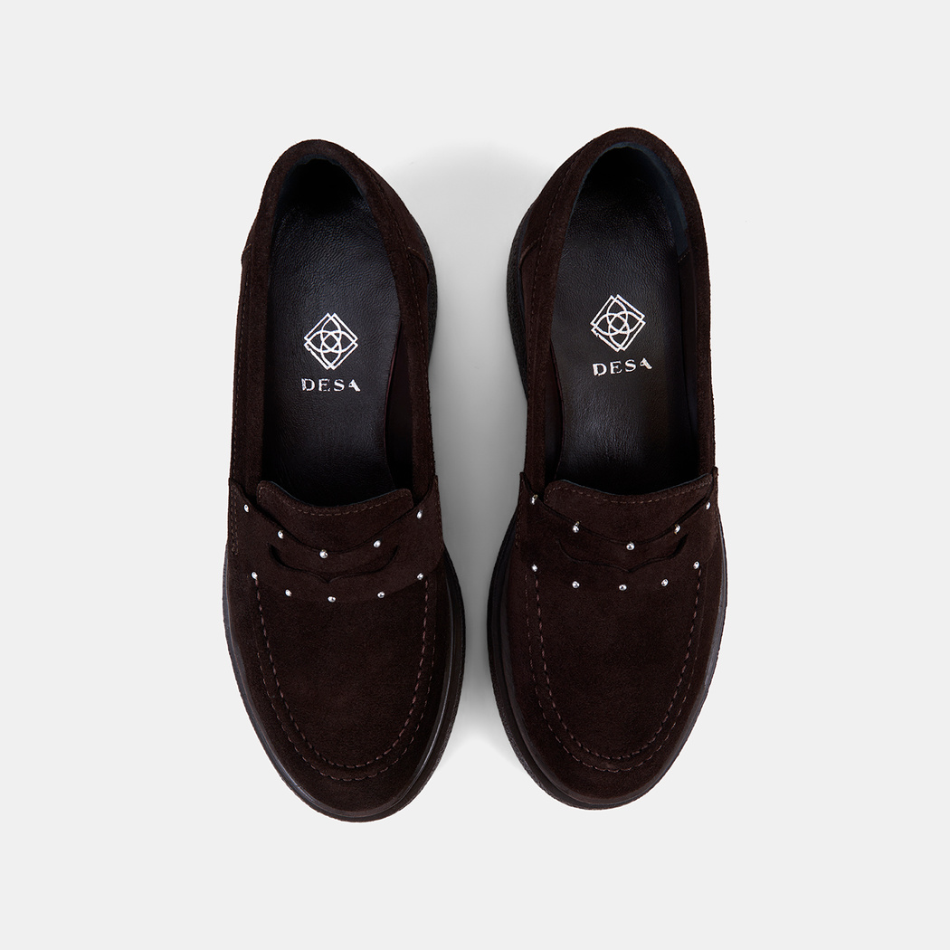 Kadın Kahve Metal Zımba Detaylı Süet Loafer