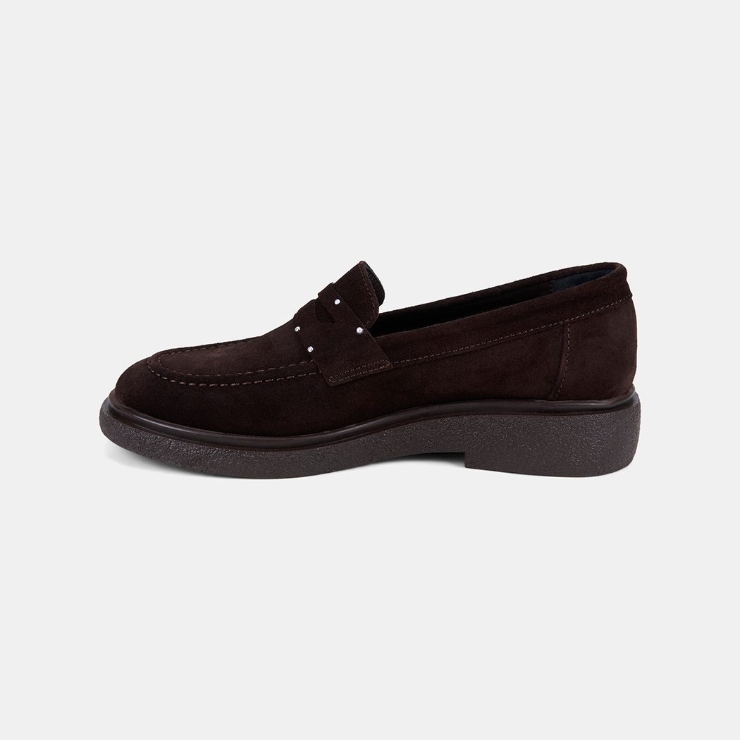 Kadın Kahve Metal Zımba Detaylı Süet Loafer