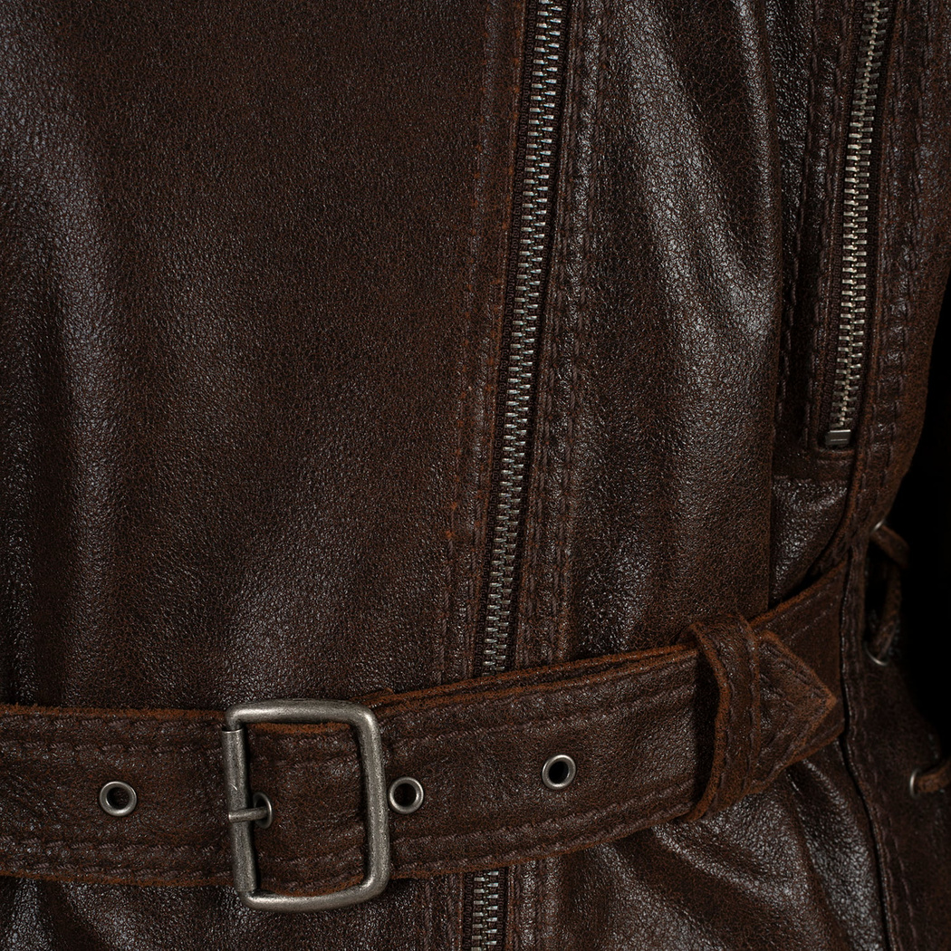 Kadın Kahve Oversize Kemerli Biker Deri Ceket