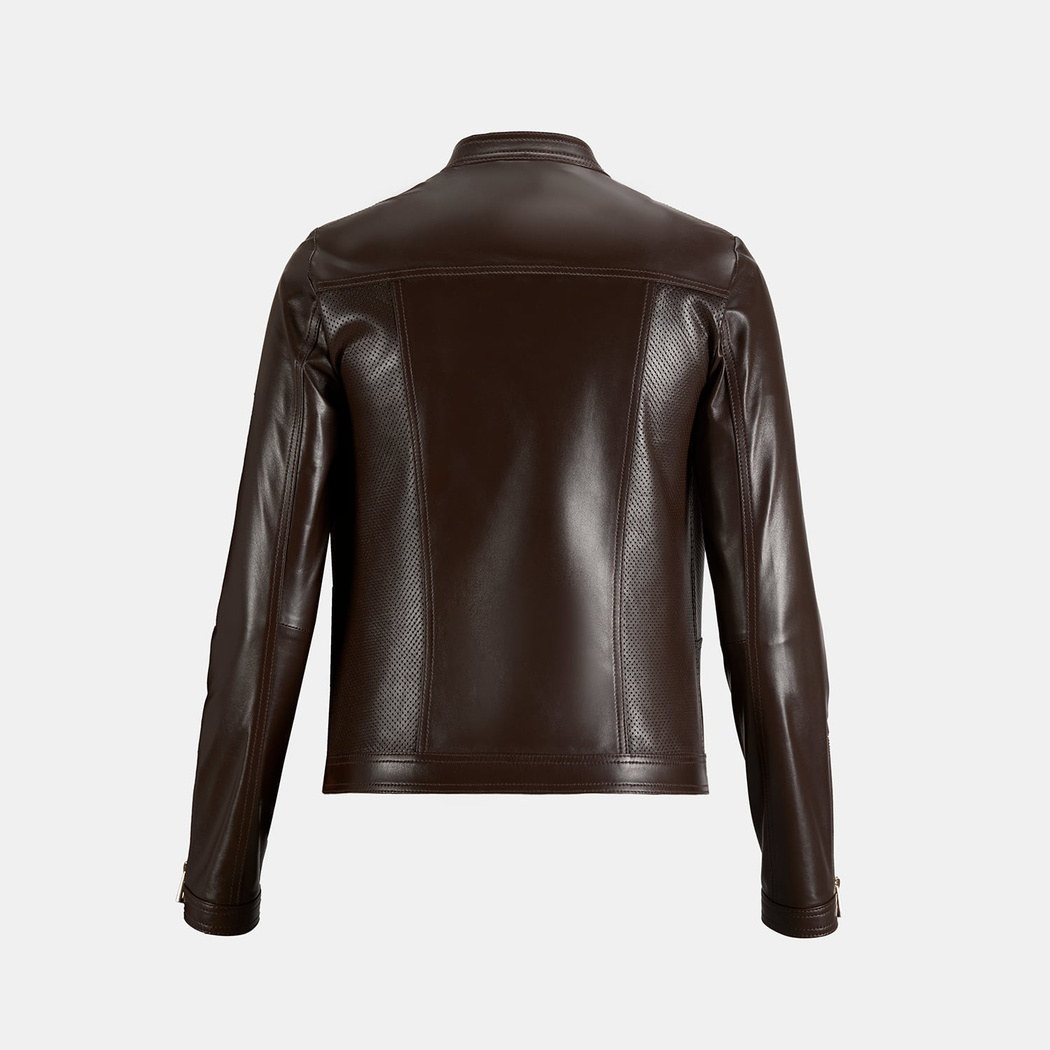 Kadın Kahve Perfore Detaylı Deri Ceket