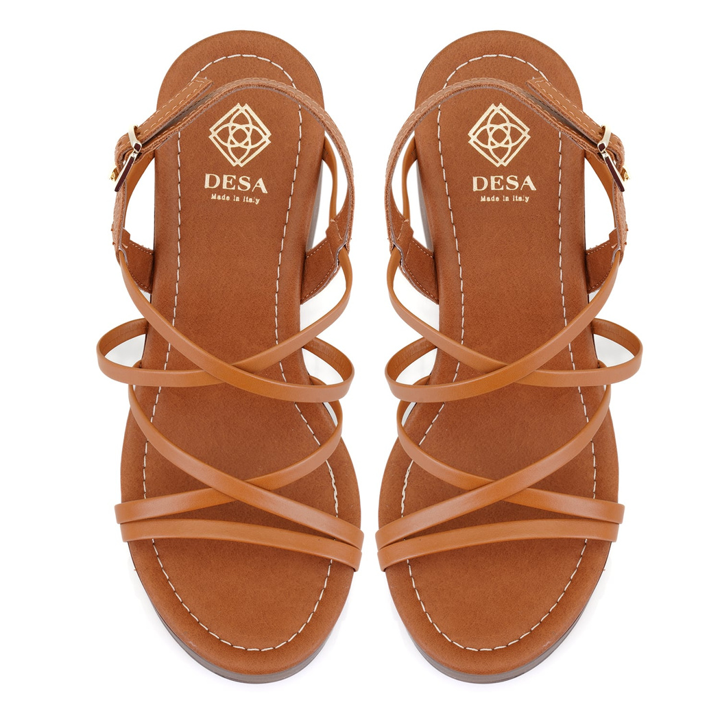 Kadın Kahve Platform Topuklu Deri Sandalet