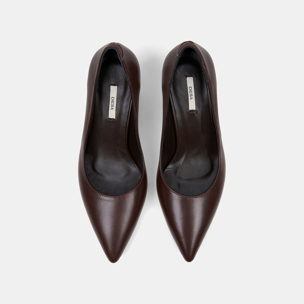 Kadın Kahve Sivri Burunlu Klasik Deri Stiletto