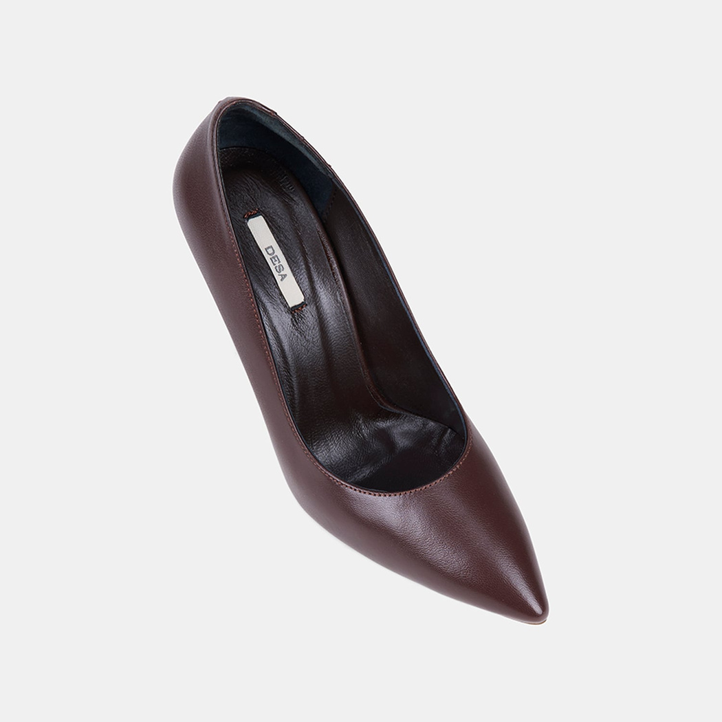 Kadın Kahve Sivri Burunlu Klasik Deri Stiletto