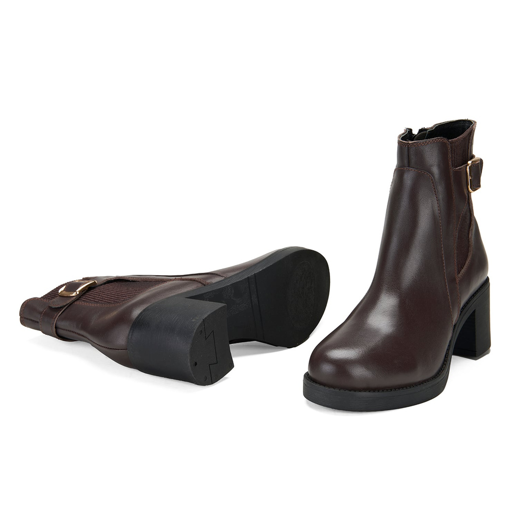 Kadın Kahve Topuklu Deri Bot