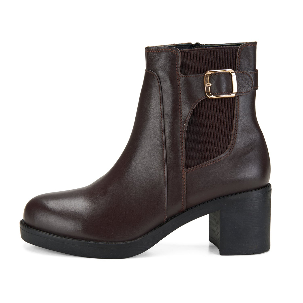 Kadın Kahve Topuklu Deri Bot