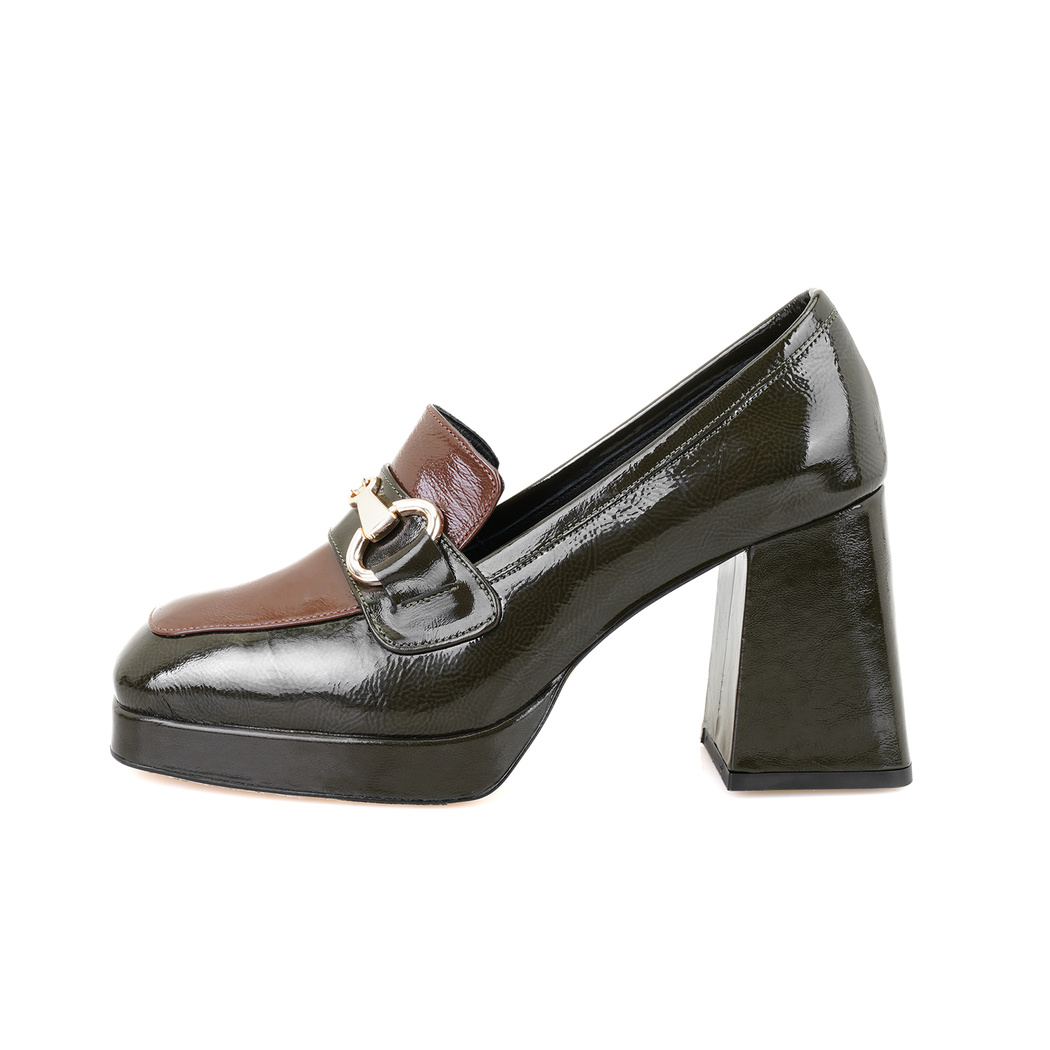 Kadın Kahve Topuklu Rugan Deri Loafer