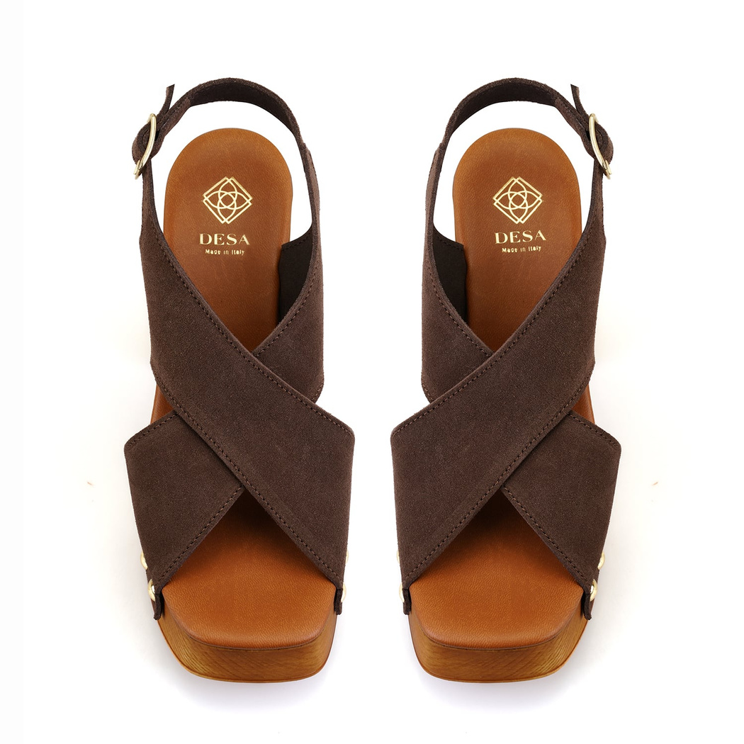 Kadın Kahve Topuklu Süet Deri Sandalet