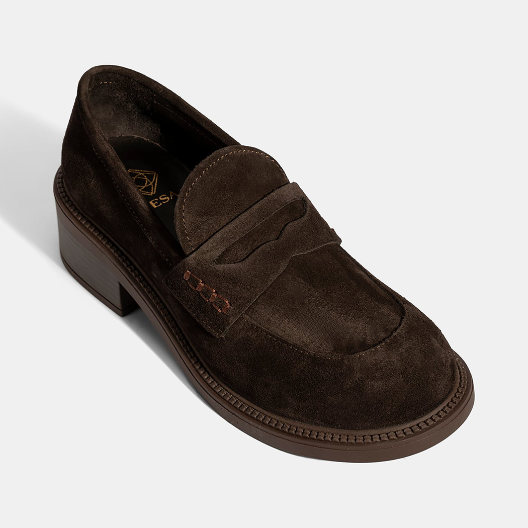 Kadın Kahve Topuklu Süet Loafer