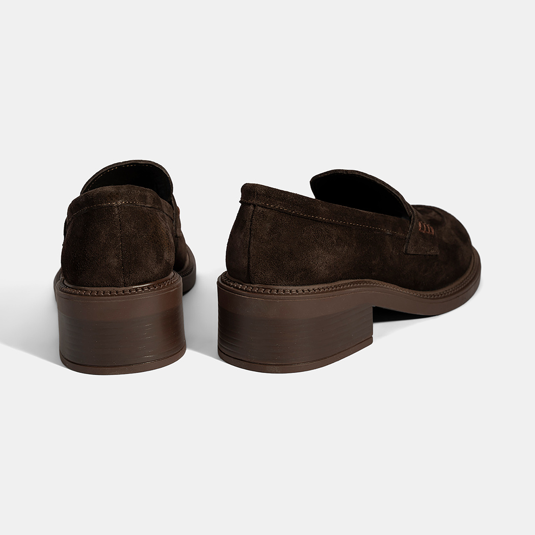 Kadın Kahve Topuklu Süet Loafer