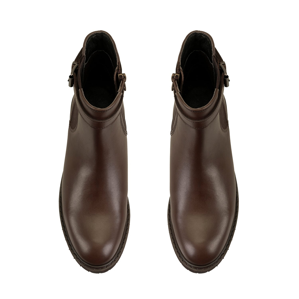 Kadın Kemer Aksesuarlı Kahve Lastikli Deri Chelsea Bot