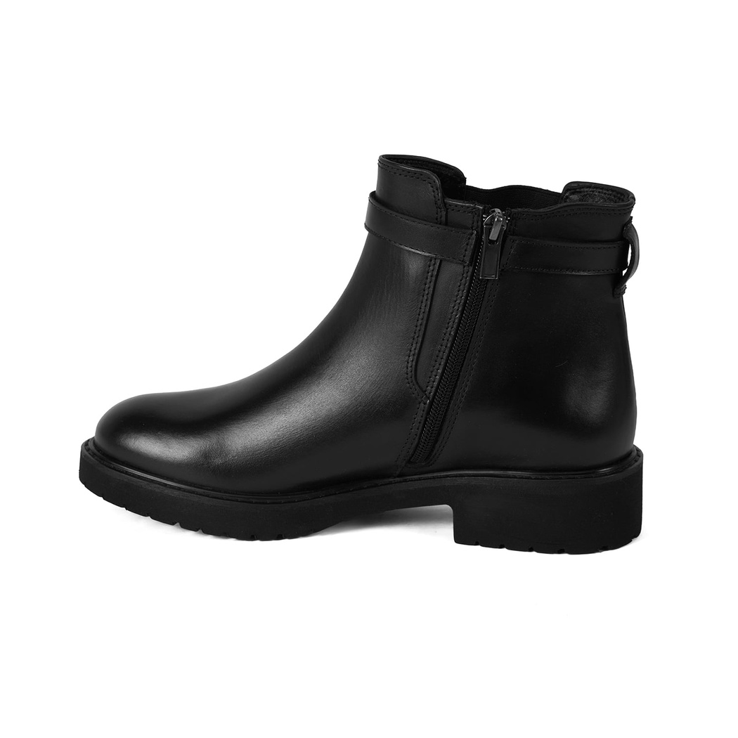 Kadın Kemer Aksesuarlı Siyah Lastikli Deri Chelsea Bot