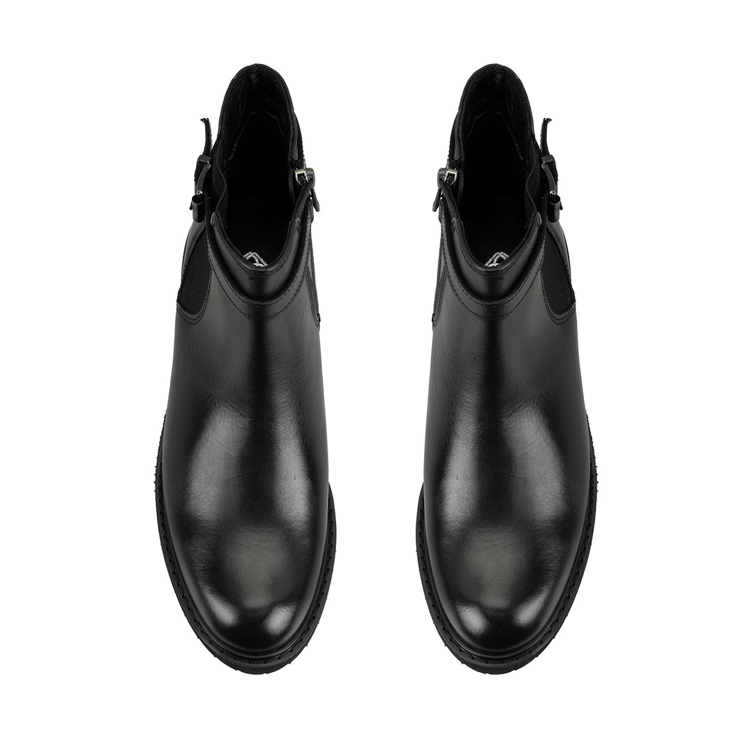 Kadın Kemer Aksesuarlı Siyah Lastikli Deri Chelsea Bot