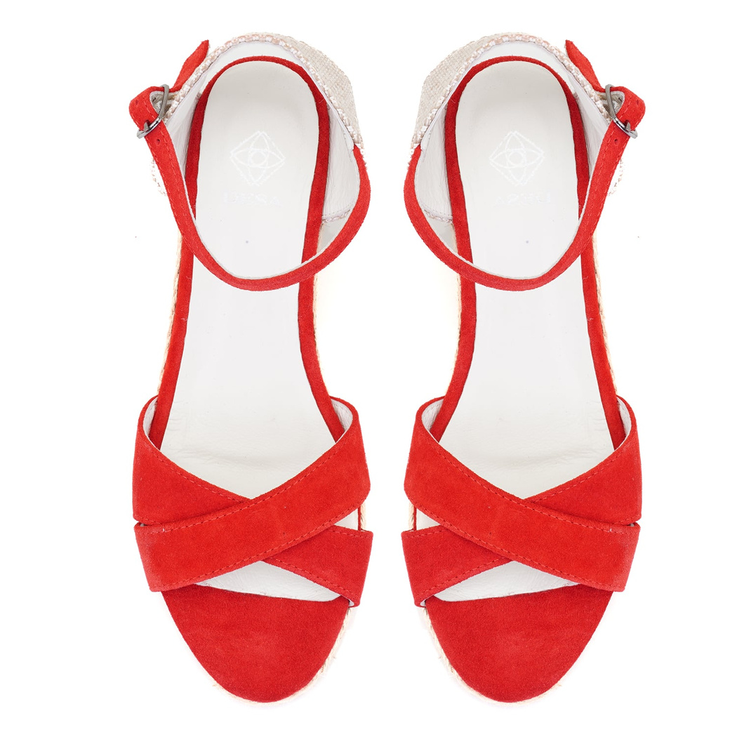 Kadın Kırmızı Dolgu Topuk Süet Espadril Sandalet