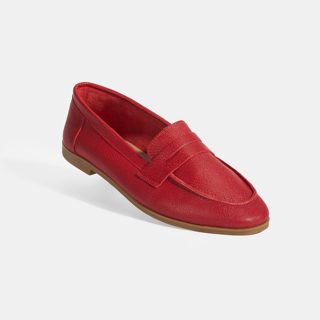 Kadın Kırmızı Slip-On Deri Loafer