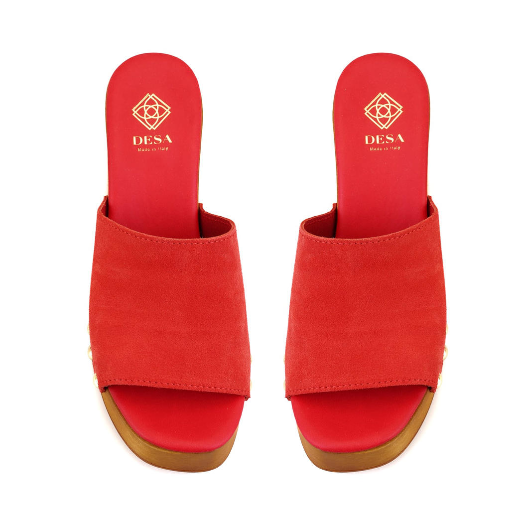 Kadın Kırmızı Topuklu Süet Deri Terlik