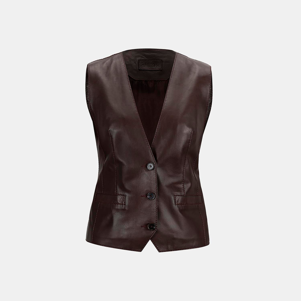 Kadın Koyu Kahve Deri Yelek