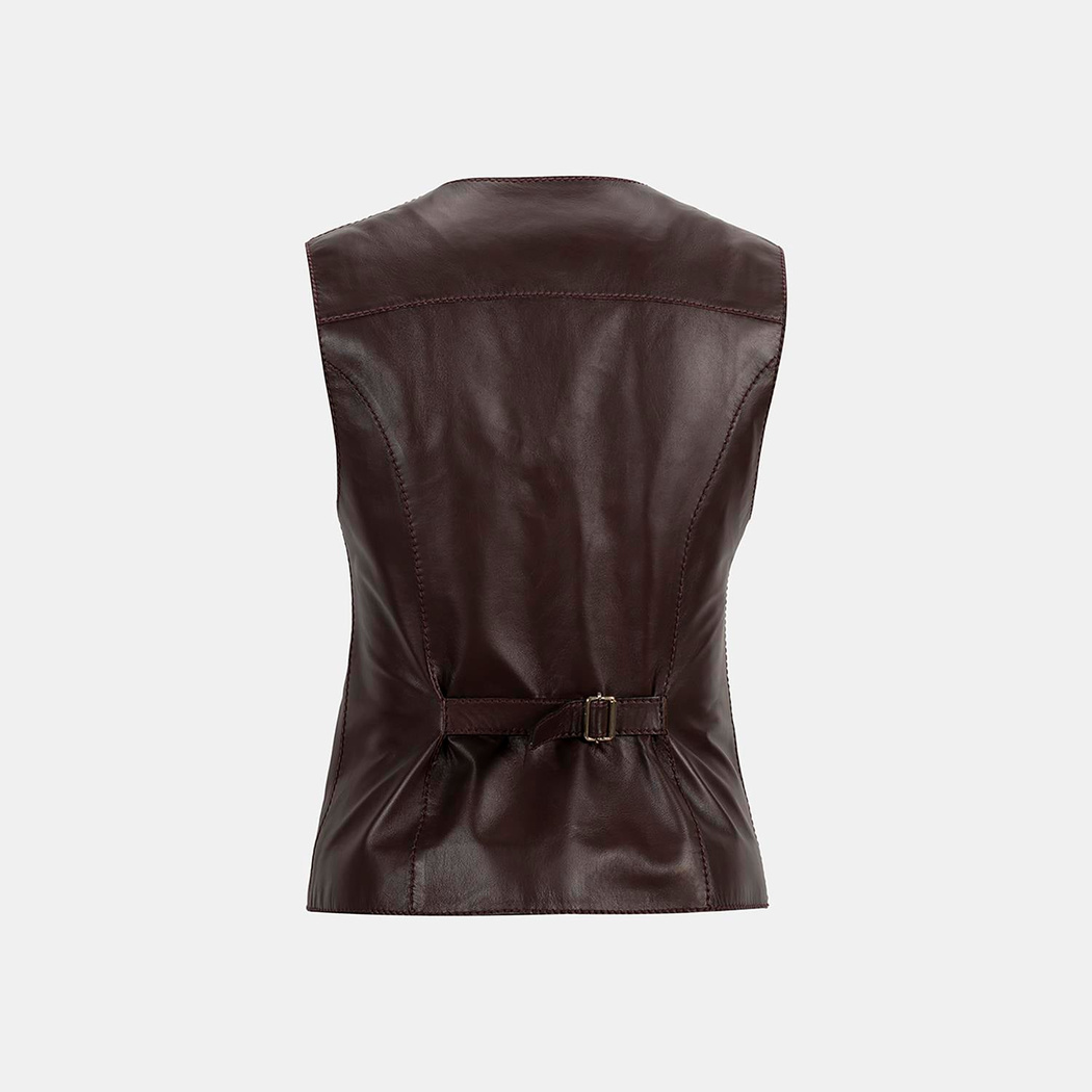 Kadın Koyu Kahve Deri Yelek