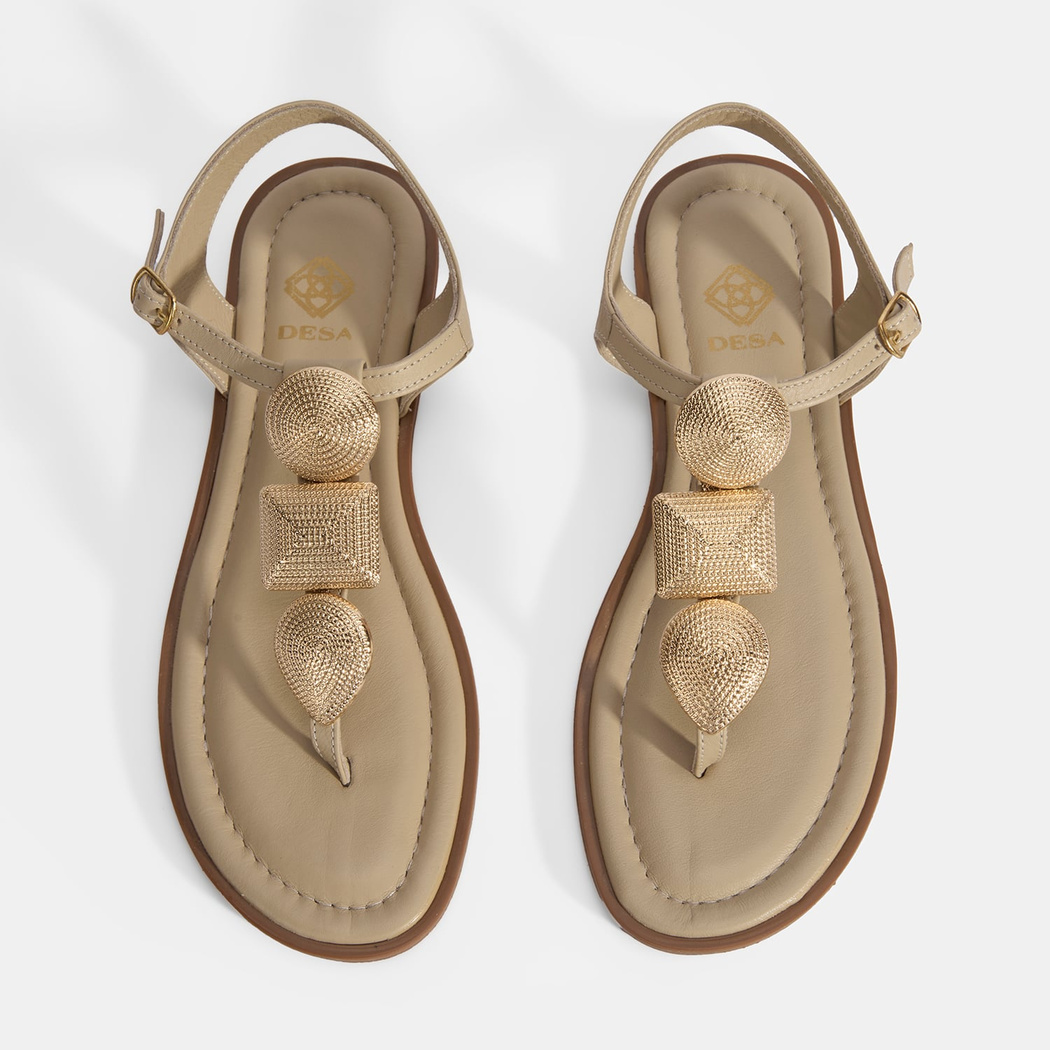 Kadın Krem Ayarlanabilir Tokalı Deri Sandalet