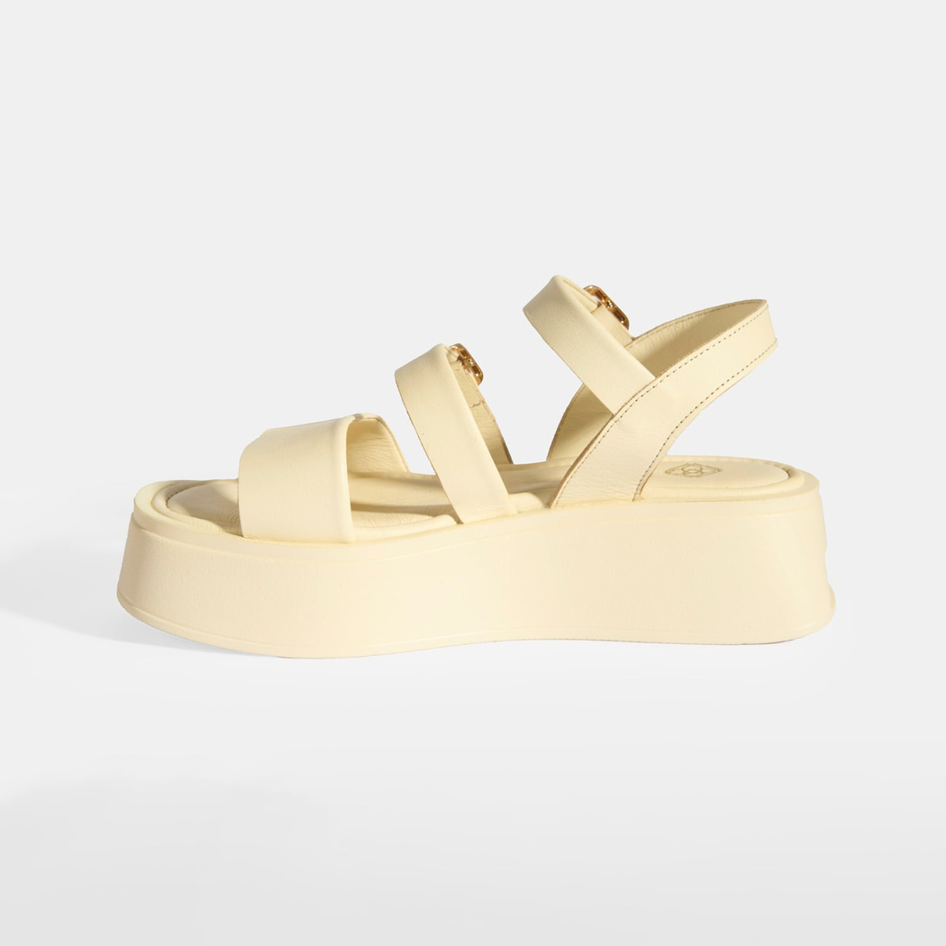 Kadın Krem Deri Sandalet