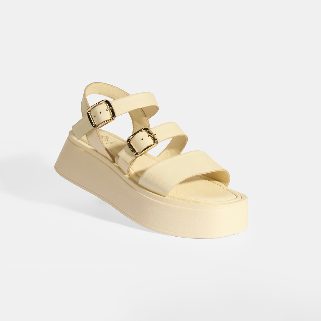 Kadın Krem Deri Sandalet