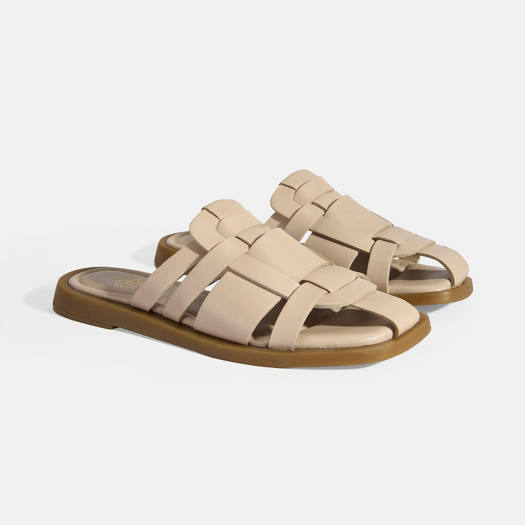 Kadın Krem Deri Terlik 