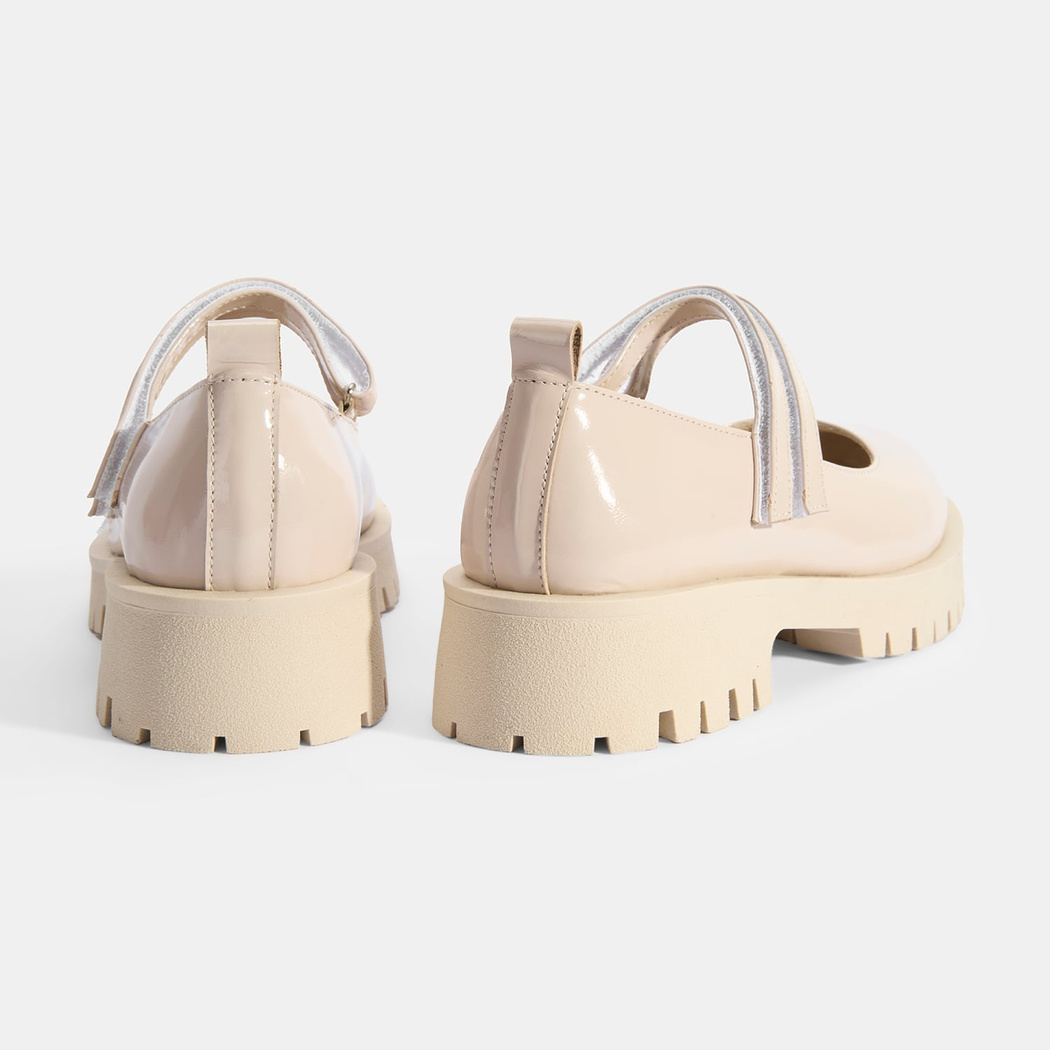 Kadın Krem Mary Jane Cırt Detaylı Deri Babet