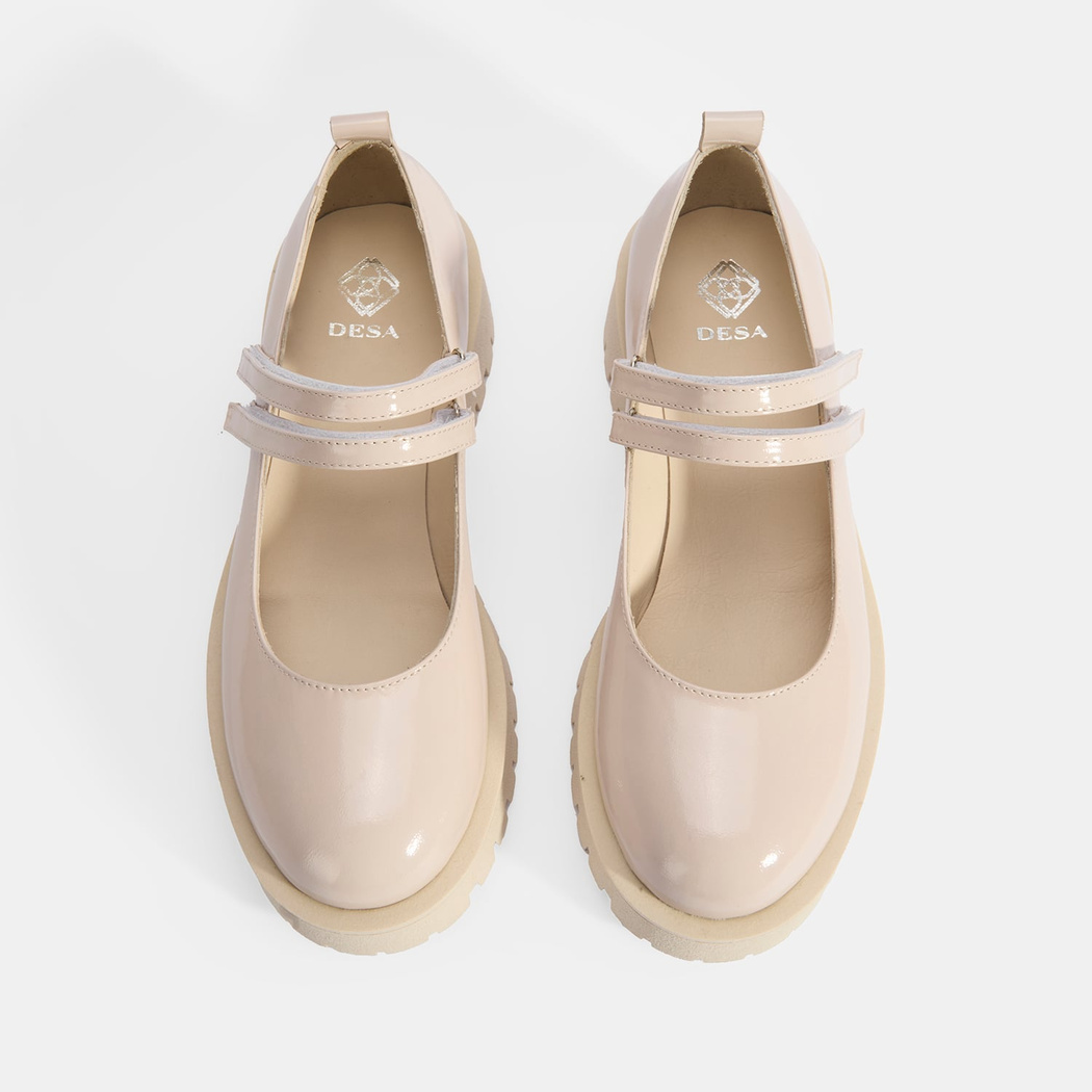 Kadın Krem Mary Jane Cırt Detaylı Deri Babet