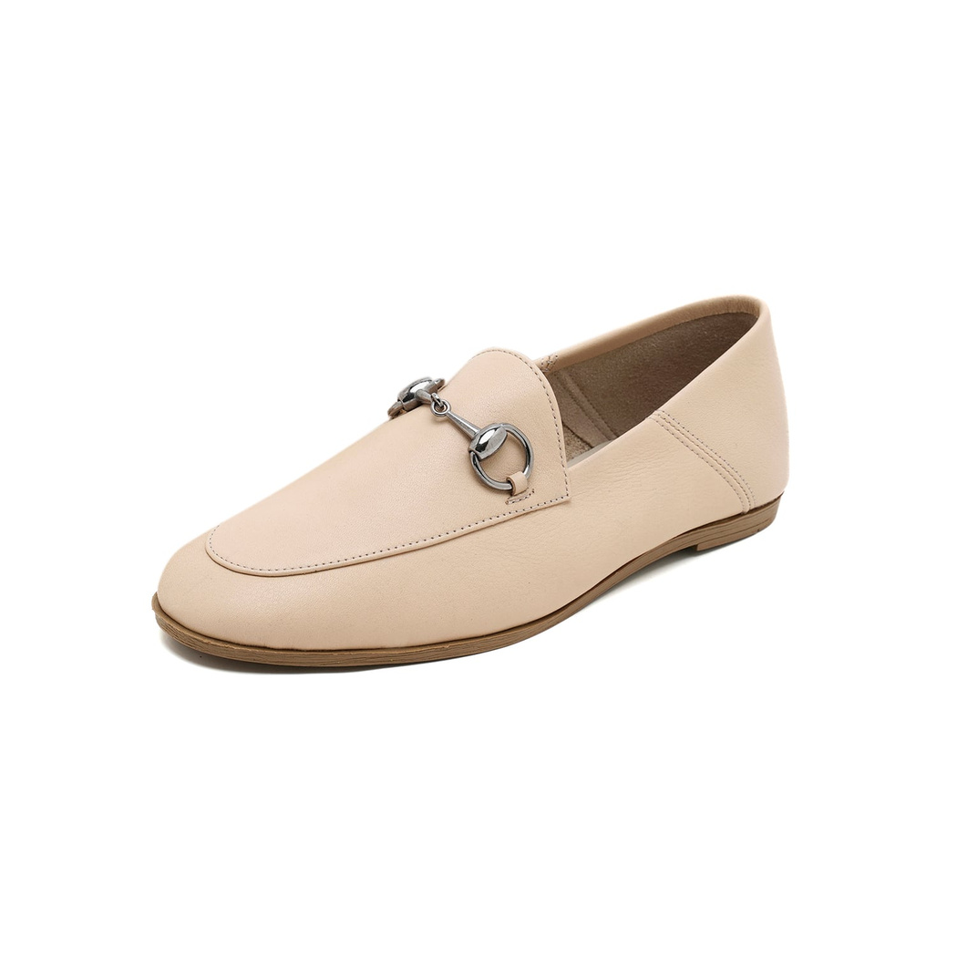 Kadın Krem Metal Toka Detaylı Deri Loafer