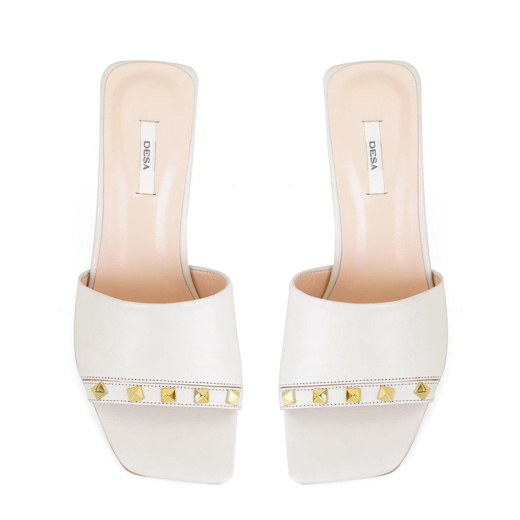 Kadın Krem Topuklu Deri Terlik